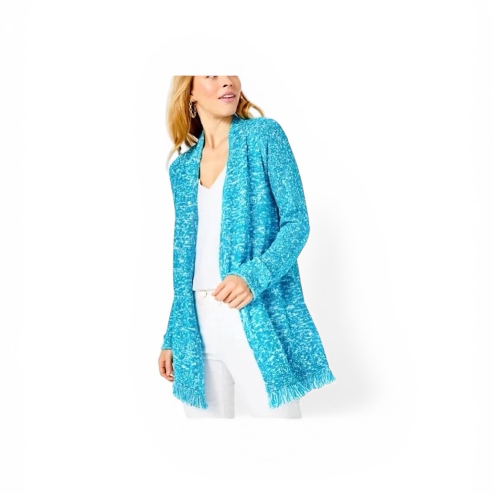 LILLY PULITZER MAVERY TURQUOISE BLUE SHORE MARLED CARDIGAN S